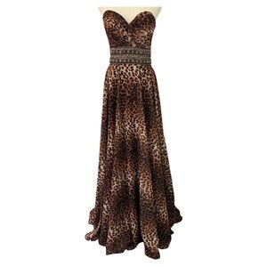 Tony Bowls Le Gala Strapless Gown Sz 8 Leopard Print Maxi Empire Dress EUC!